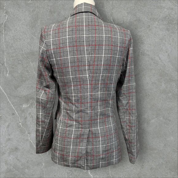 Women's Aqua Grey Red White Plaid Blazer Business Casual Jacket - Small - Picture 6 of 8